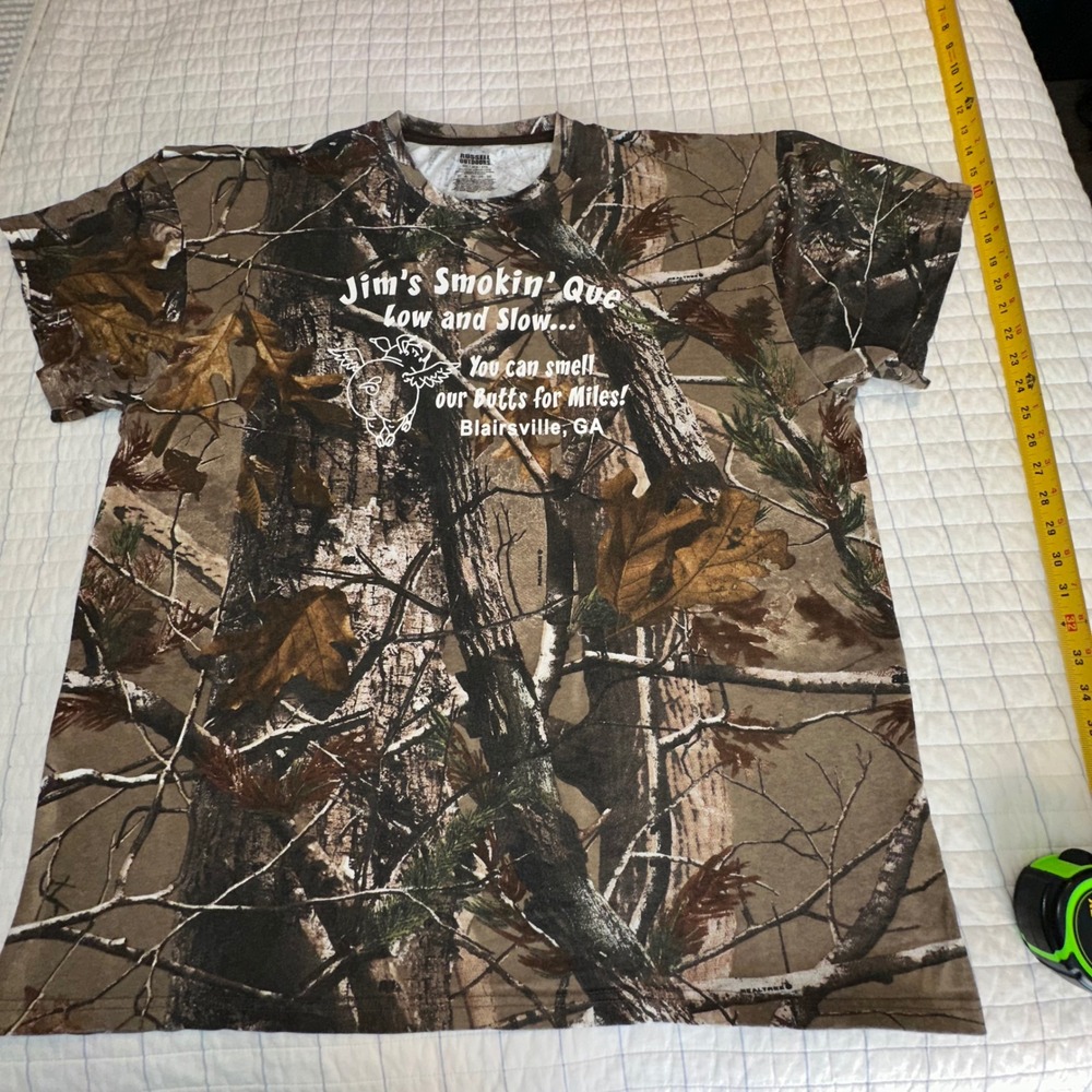 Russell Outdoors Realtree Camo T-Shirt Jims Smokin‎ Que BBQ Graphic Mens 3XL